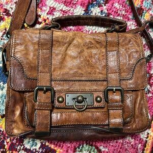 FRYE Cameron Satchel Distressed Leather Camel Messenger Crossbody Bag